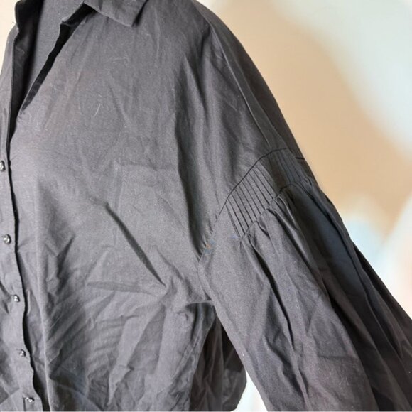 MADISON THE LABEL Black Button Down Blouse Top Long Sleeve Oversized Puffy Baggy - Picture 4 of 13